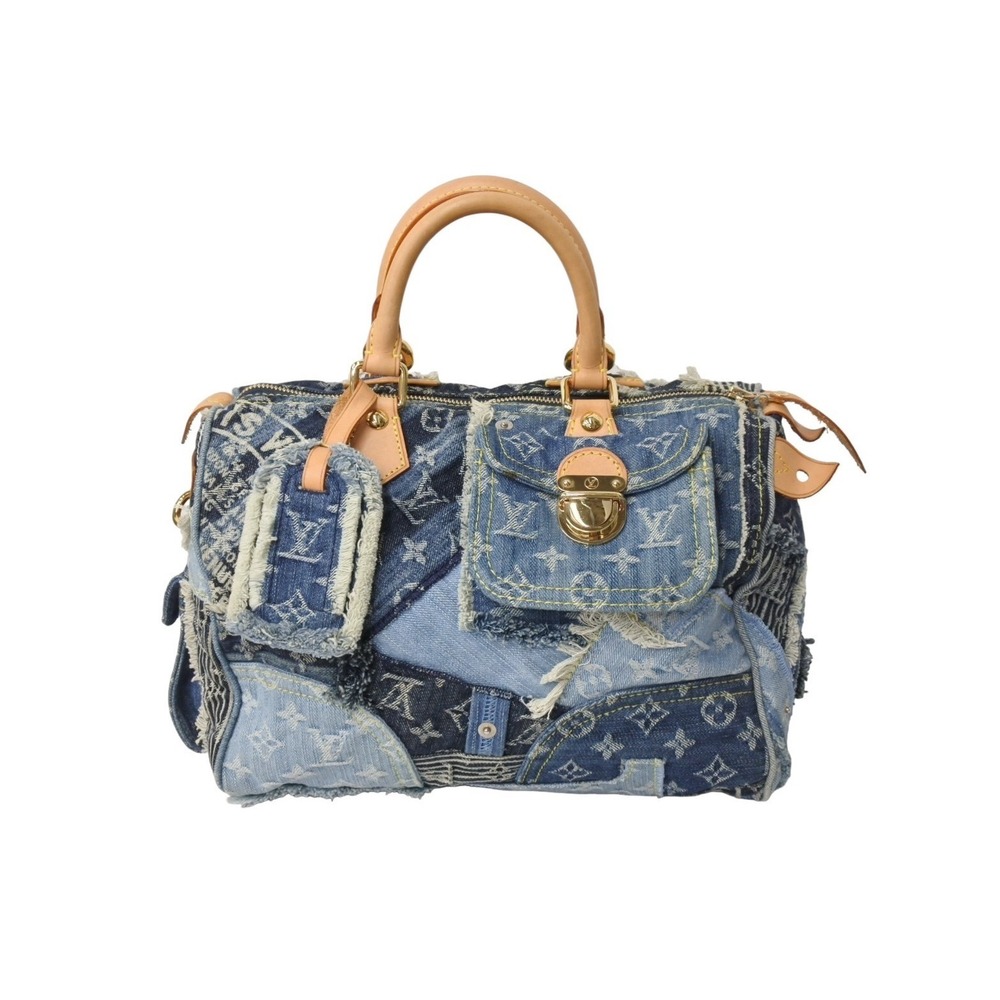 LOUIS VUITTON Speedy handbag Monogram denim patchwork Indigo Blue